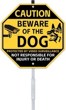10" x 10" Beware of Dog Sign Aluminum Yard Sign with 28" Stake and Accessorie...