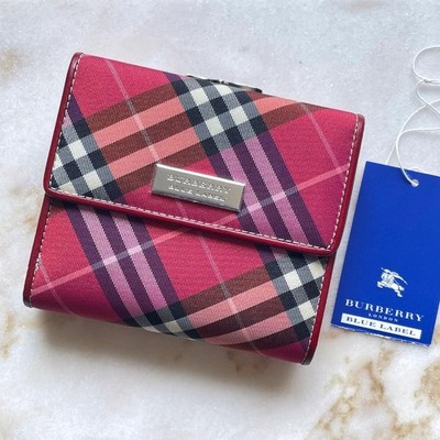 632 Burberry Blue Label Gamaguchi Fold Wallet Red Women Wallet Accessory Origina