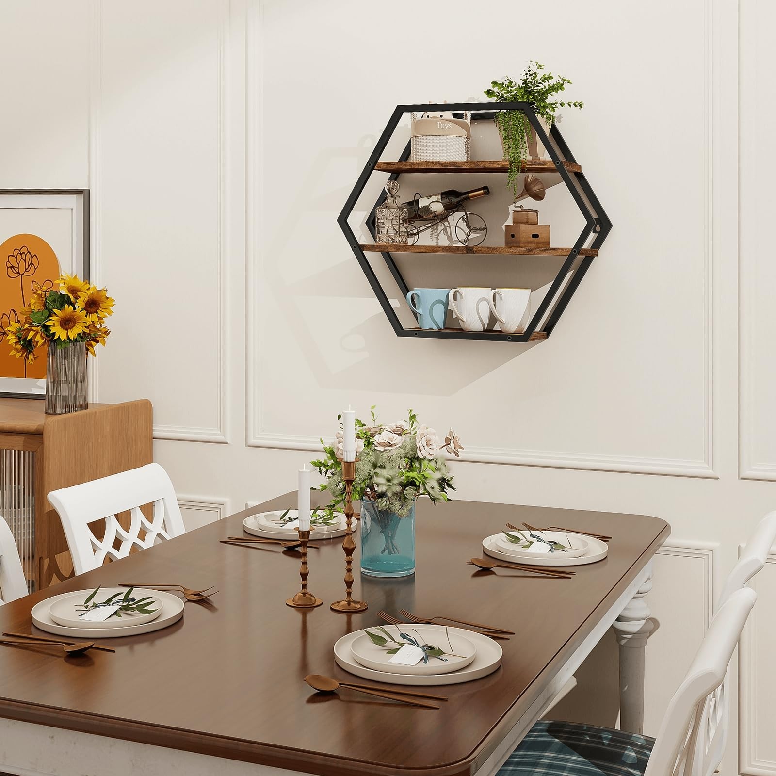 Hexagon Shelves for Wall, Hexagon Floating Shelves, Decorative Geometric Shel...