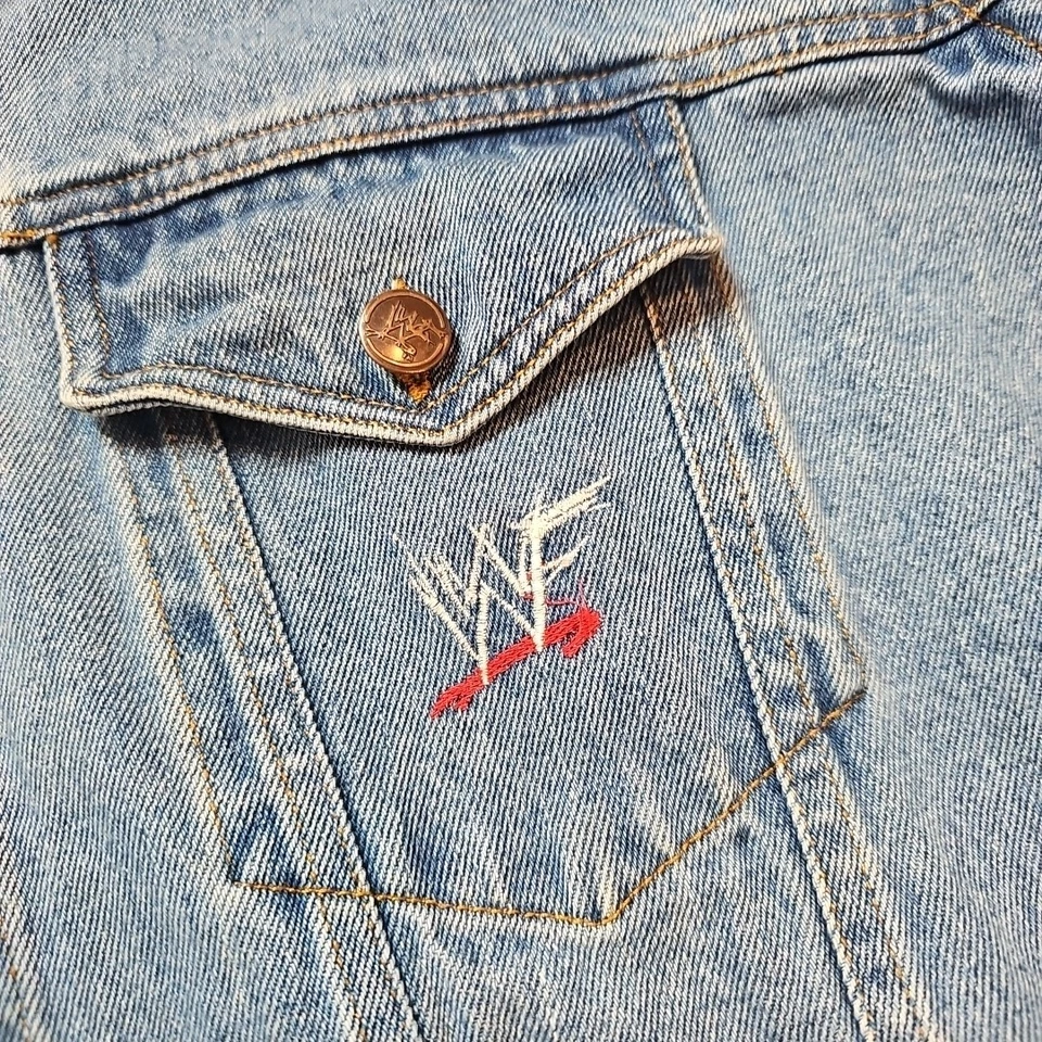 Vintage Stone Cold Steve Austin Denim Vest WWF Attitude XL  90's Wrestling - Image 2 of 4