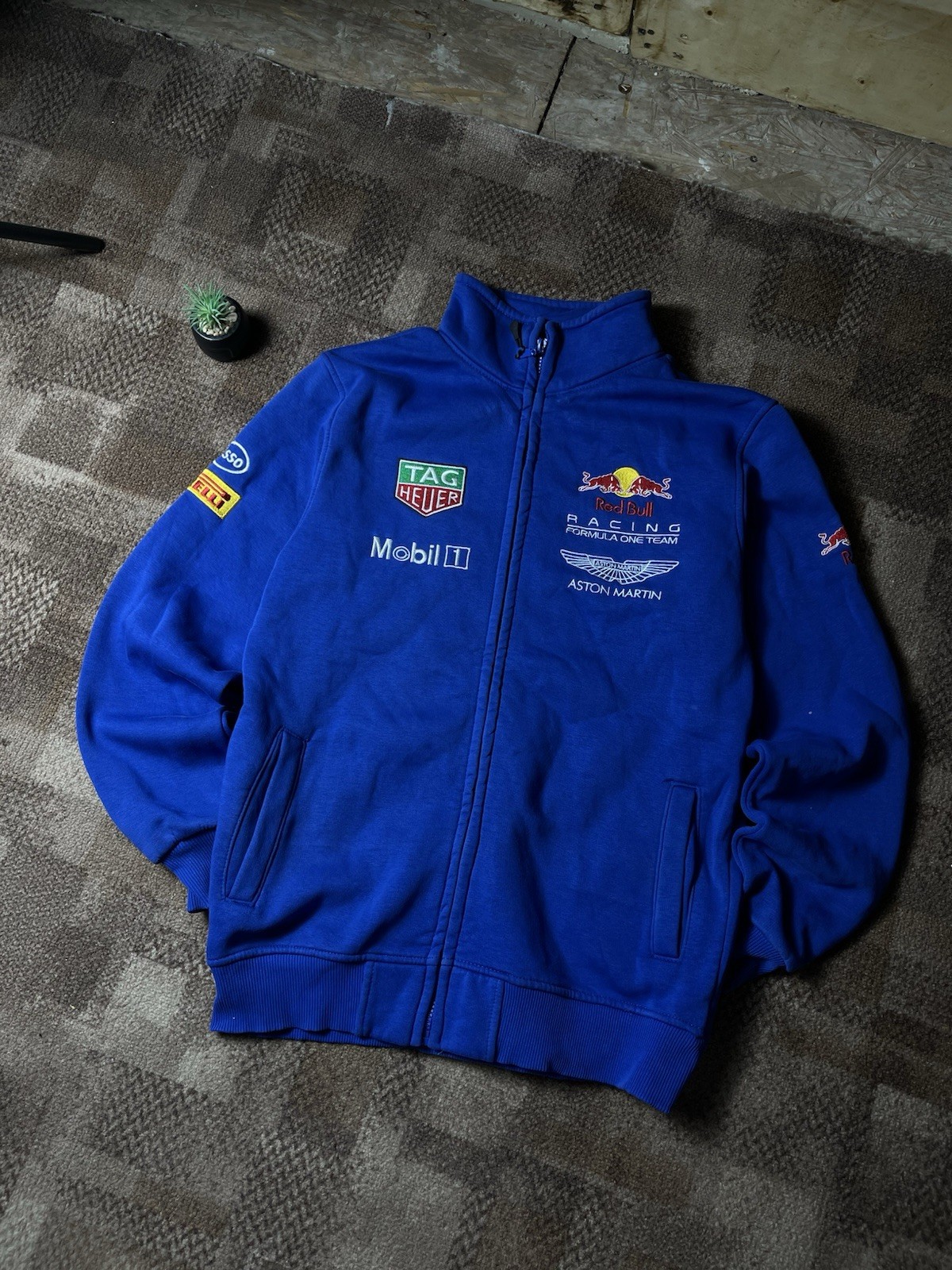 Vintage Aston Martin Red Bull F1 Sweatshirt Full Zip Men Size M Blue