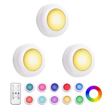 3 PCS LED Puck Light 16 Color Changeable Wireless Cabinet Battery White
