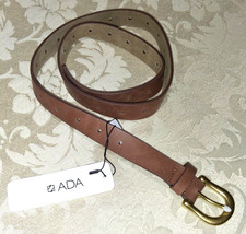 NEW Women's ADA Genuine Leather Brown Belt Gold Buckle 7/8" Width OS Waist NWT
