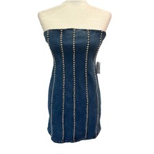 Windsor Denim Gold Studded Strapless Dress Size S Stretchy Back Zip Mini