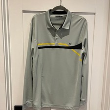 Callaway Men's Opti-Dri Long Sleeve Gray Performance Golf Polo Shirt with Yellow