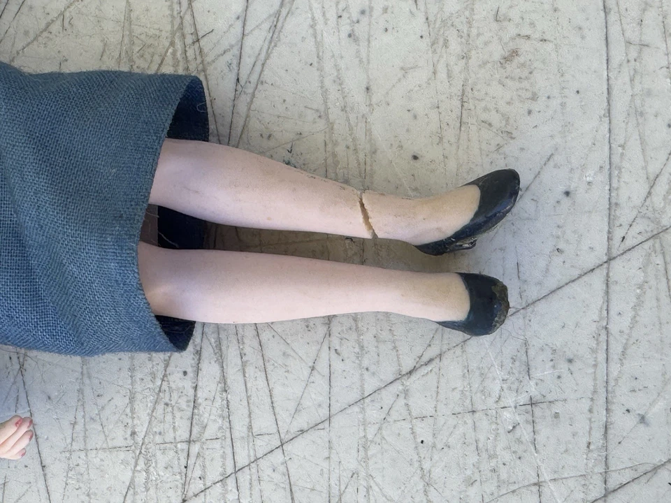 Vintage Dollhouse Miniature Doll Working Lady Blue Dress Hard Material 5" Wealth - Image 2 of 4