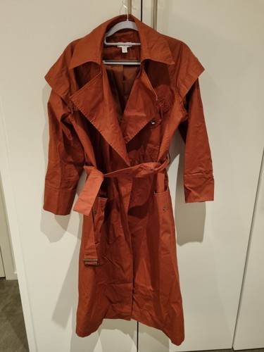 Topshop Red Trench Coat with Belt, Classic Longline Style - Fair Condition - UK6