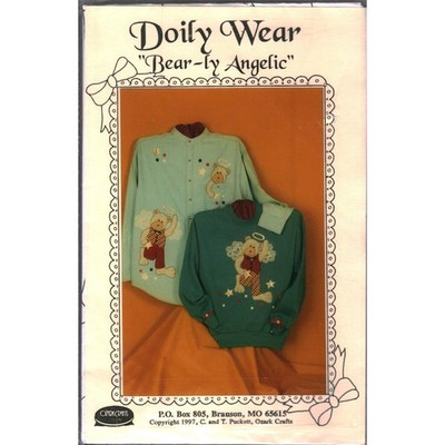 Vintage 1997 Ozark Crafts Bear-ly Angelic Doily Wear Sewing Pattern Bear Halo