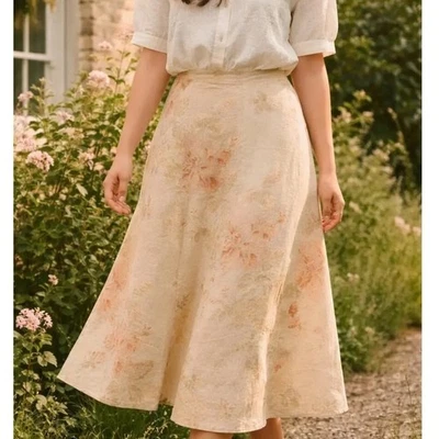 Lauren Ralph Lauren Midirock geblümt Leinen A-Linie - Bild 1 von 4