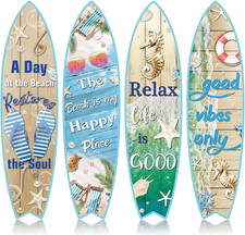 4 Pcs Surfboard Wall Decor Surfboard Wall Hanging Sign Wooden Beach Decoratio...