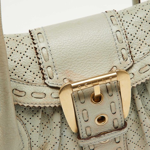 Celine Light Grey Perforated Leather Buckle Detail Satchel - Picture 5 of 10