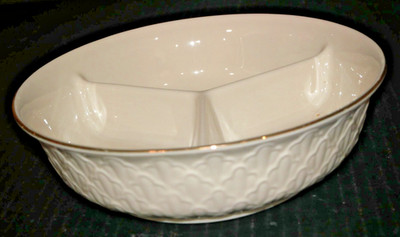 Lenox Bone China Three Section Divided Dish Gold Trim embossed design USA made