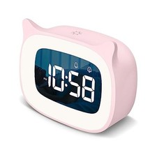 Kids Alarm Clock with Night Light  18 Ringtones,Rechargeable,Cute Cat Ear Pink