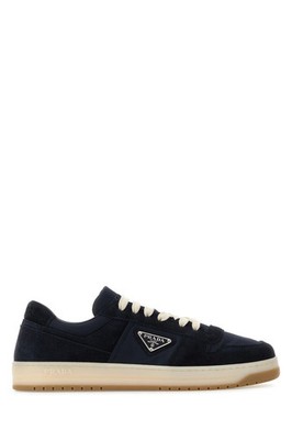 PRADA Downtown Navy Blue Canvas And Suede Sneakers New And Authentic
