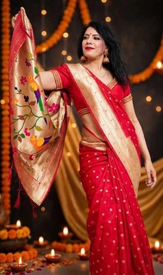 Pure Paithani Silk Saree Premium Zari Buta Weaving Design I Designer Pallu I BP