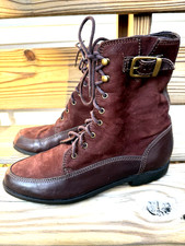 Vintage Nine West America Bancker Combat Ankle Boots Brown Leather Suede Zip 8M