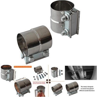 Stainless Steel Exhaust Clamps 2.5' Lap Joint 2Pcs For Muffler Pipe Connection