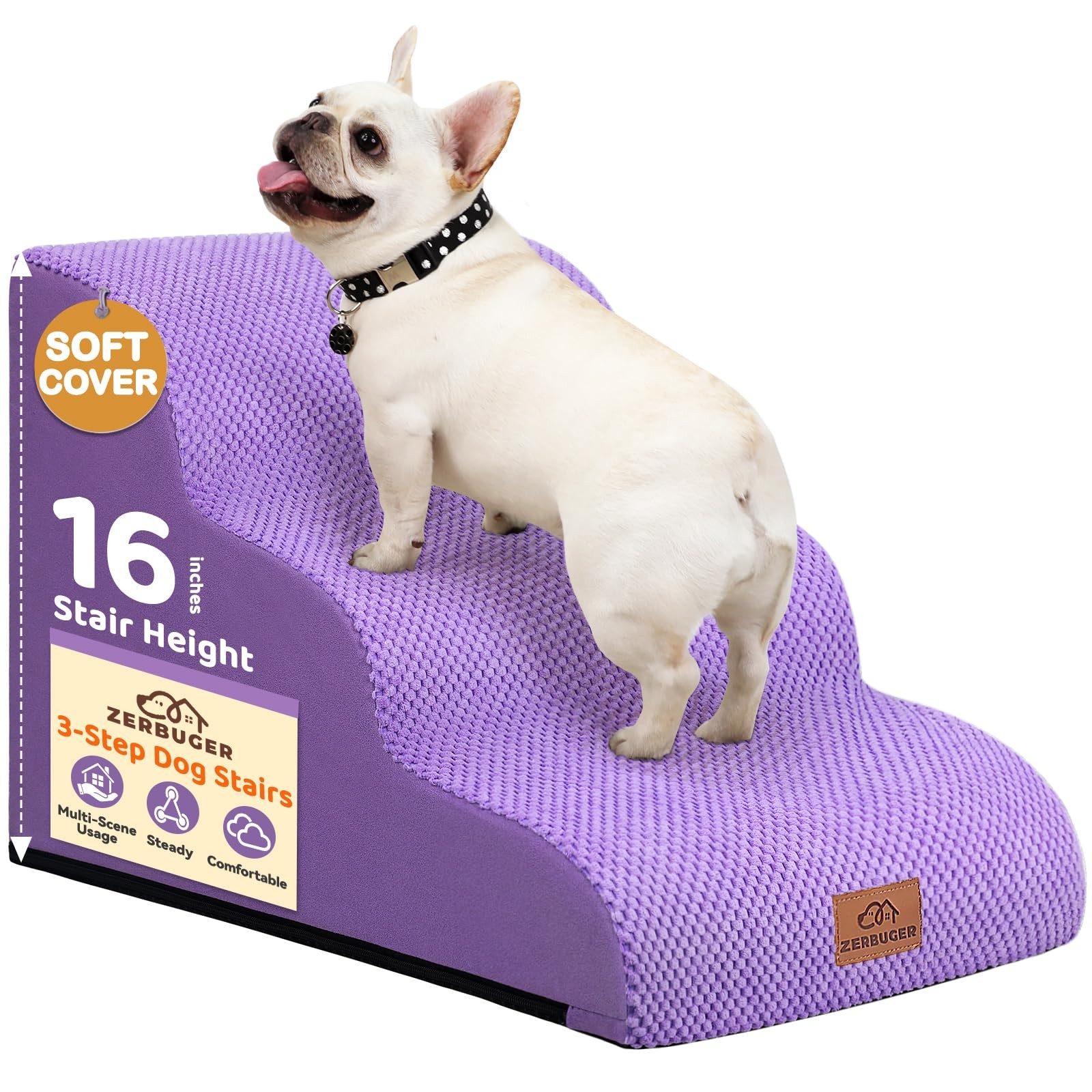 3-Step Curved Dog Stairs for Small Injured or Senior Pets 16 Inch Height  