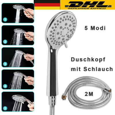 Duschkopf Hochdruck Handbrause Duschbrause Wassersparend Mit 2M Schlauch 5 Modi
