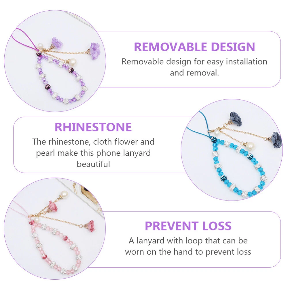 Phone Case Accessories Charms Round Beads Flower Lanyard