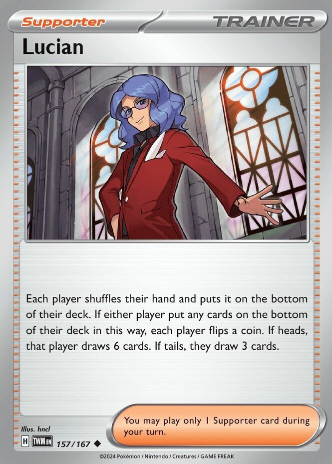 NM-Mint, English Pokemon Regular Lucian - 157/167 - Uncommon SV
