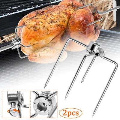 MARKENLOS 2 Stück BBQ Fleischklammer Fleischnadeln Grillspieß Drehspieß Rotisserie Grill