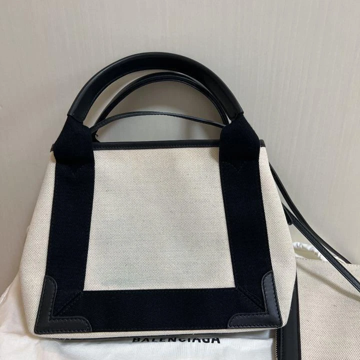 BALENCIAGA CABAS Denim Tote Bag Women White Navy Logo From Japan