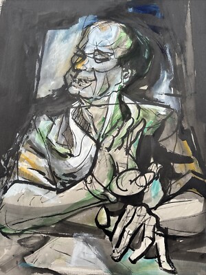 MID CENTURY PAINTING MODERNIST LISTED BILL VOSS EXPRESSIONIST PORTRAIT MAN MEN