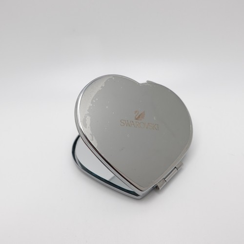 Swarovski Silver Plated Red & Clear Crystal Heart Compact Mirror - Picture 5 of 6