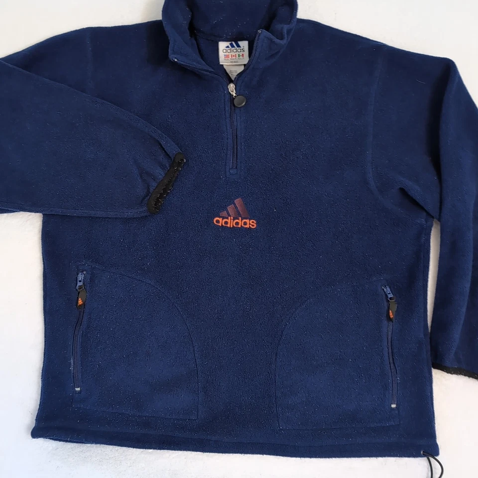 Chaqueta polar vintage Adidas 1/2 cremallera para hombre 2XL 90s etiqueta bandera azul marino logotipo central Foto 3 de 4