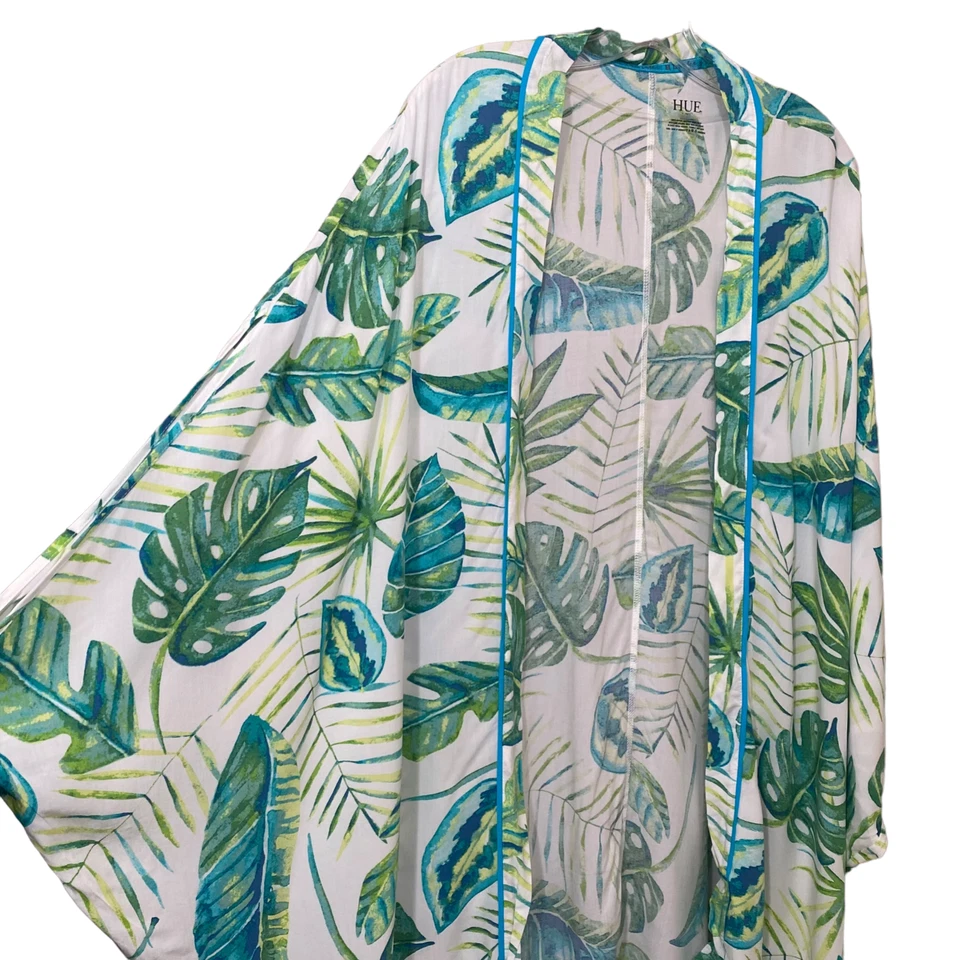 Bata de uso diario HUE verde floral para mujer L/XL NUEVA CON ETIQUETAS blanca/verde palma selva Foto 4 de 4
