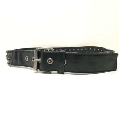 Men\'s Black Leather and Silver Chain Belt Amazon.com: Heavy Motorcycle Chain Belt Genuine Leather Belt  main image 3