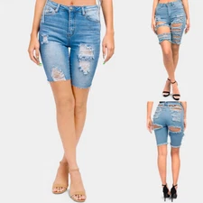 American Bazi Women's Casual Distressed Bermuda Denim Shorts RSS5304 RSS20166