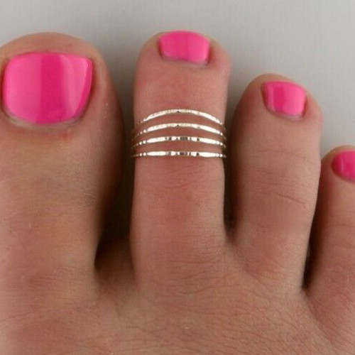 White Gold Plated Solid Metal 925 Silver Women's 4 Row Adjustable Band Toe Ring1