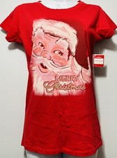 HOLIDAY TIME WOMENS RED SANTA CLAUS MERRY CHRISTMAS T-SHIRT XS 0-2 NWT CHR9 