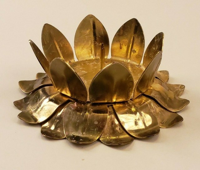 Vintage Metal Candle Holder Lotus Flower Petal eBay