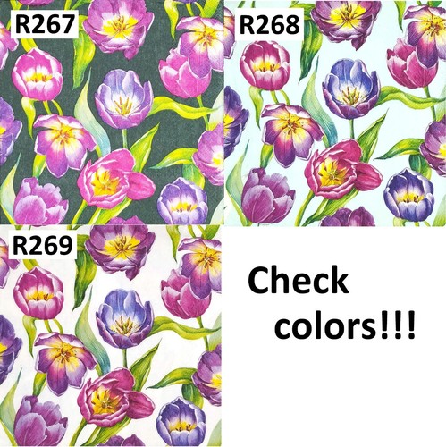 R267# 3 servilletas de papel individuales decoupage rosa púrpura tulipán patrón de flor oscuro - Imagen 4 de 9