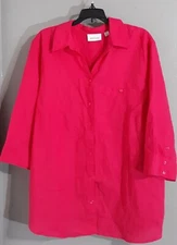 New-WOMAN'S AVENUE 3/4 SLEEVE/BUTTON UP HOT PINK BLOUSE TOP.LINEN BLEND.SZ 22/24