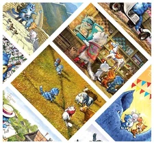 Set of 10 4"x6" Exclusive Blue Cat Postcards by Rina Zeniuk (Your Choice)