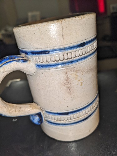 JUl HAUSMANI SALT GLAZED DECORATED STONEWARE  MUG NY RARE MARK HAIRLINE AS IS