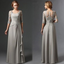 Chiffon Mother Of The Bride Dresses Half Sleeve Applique Zipper Back Party Gowns