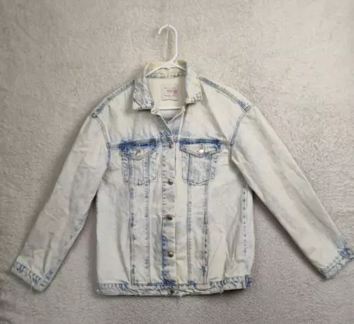 Zara Trafaluc Women Jacket Small Blue 100%Cotton Premium Acid Wash Button Denim