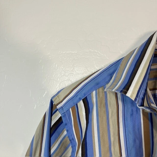 Camisa ETRO Milano Para Hombre 40 Botones Manga Larga Azul Beige Rayas Algodón Foto 2 de 4