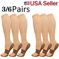 3 Pack Cotton Compression Socks 15-20mmHg Moisture Wicking Support Stocking