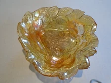 CARNIVAL GLASS GOLD LEAF AND BERRIES CANDY DISH