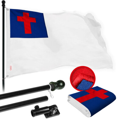 NEW G128 Christian Flag & Flagpole, 6FT Black Pole & 3x5FT SPUN Flag