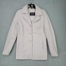Vintage Rare Izzi Leather Jacket Womens M Pastel Pink Lined Fitted Button Chic