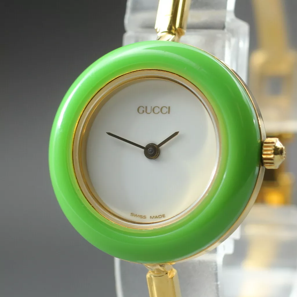 [Presque comme neuve] Montre femme Gucci lunette changeante 11/12,2 lunette dorée verte quartz