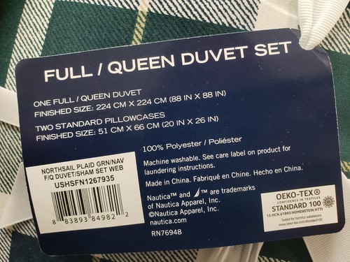 Nautica North Sail Plaid Brushed Microfiber Full/Queen Duvet Cover Set - Picture 2 of 4
