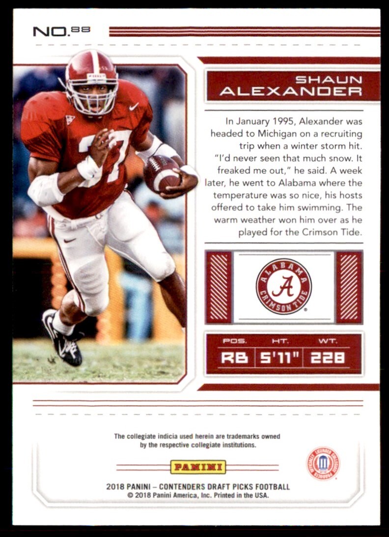 2018 Panini Contenders Draft Picks Shaun Alexander Alabama Crimson Tide